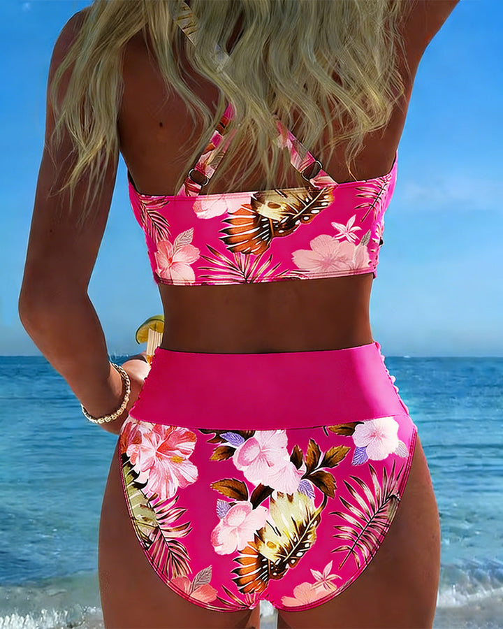 Bikini Contrast Floral Split