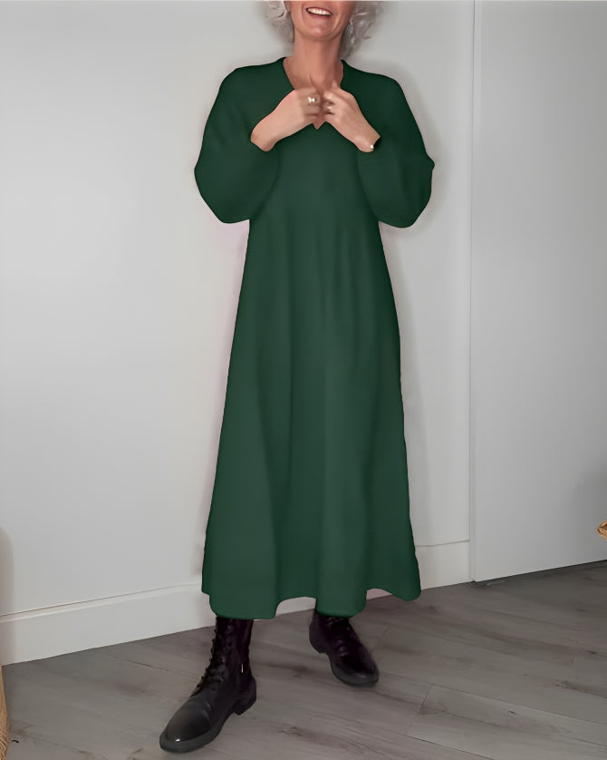 AMANDA – ELEGANT LONG SLEEVE V-NECK MAXI DRESS