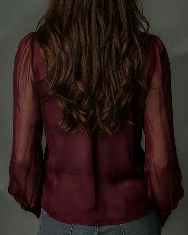 Blouse Half-Zip Mesh Long Sleeve