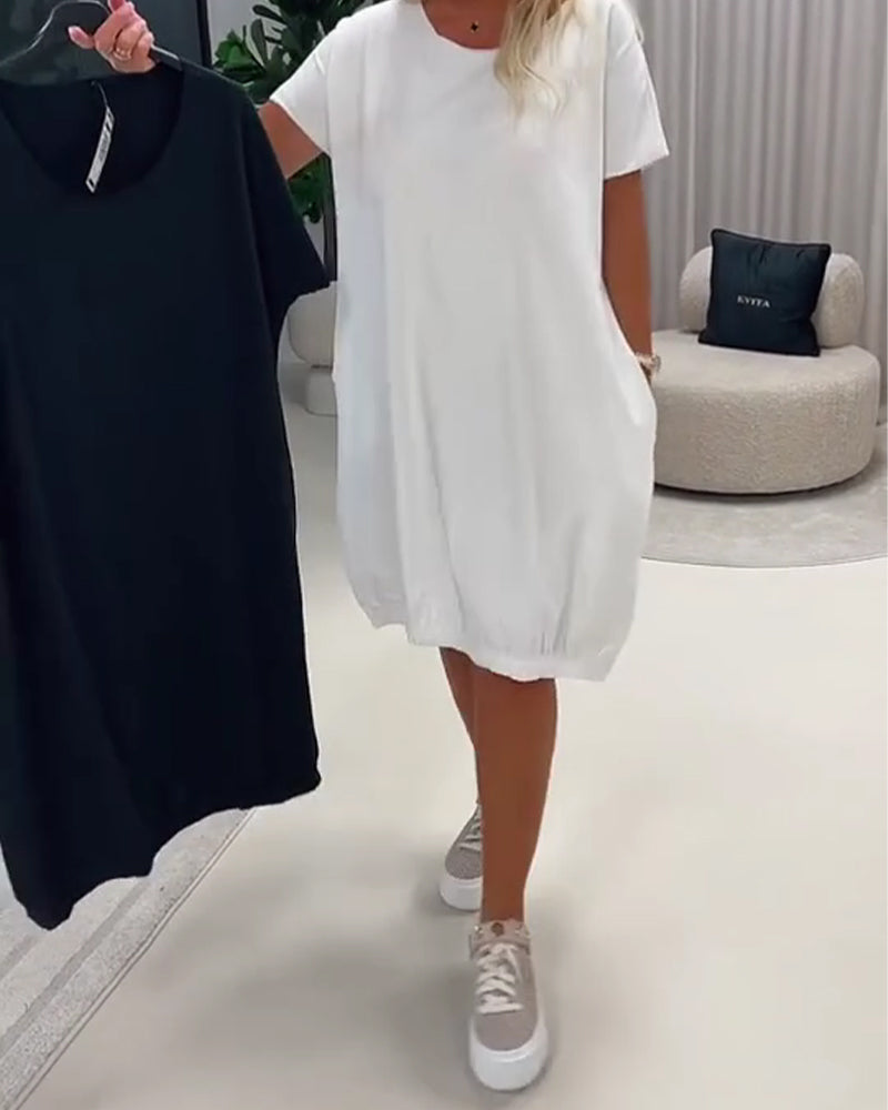 Dress Short Sleeve Round Neck Loose-Fit