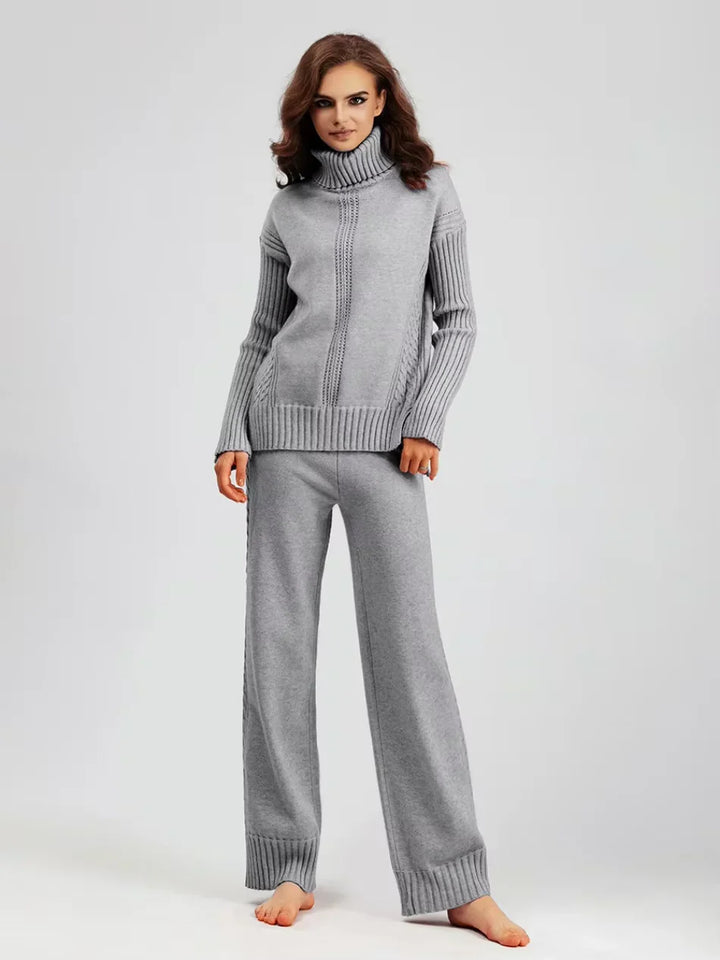Scarlett - Chic High-Neck Knit Sweater & Loose Pants Set