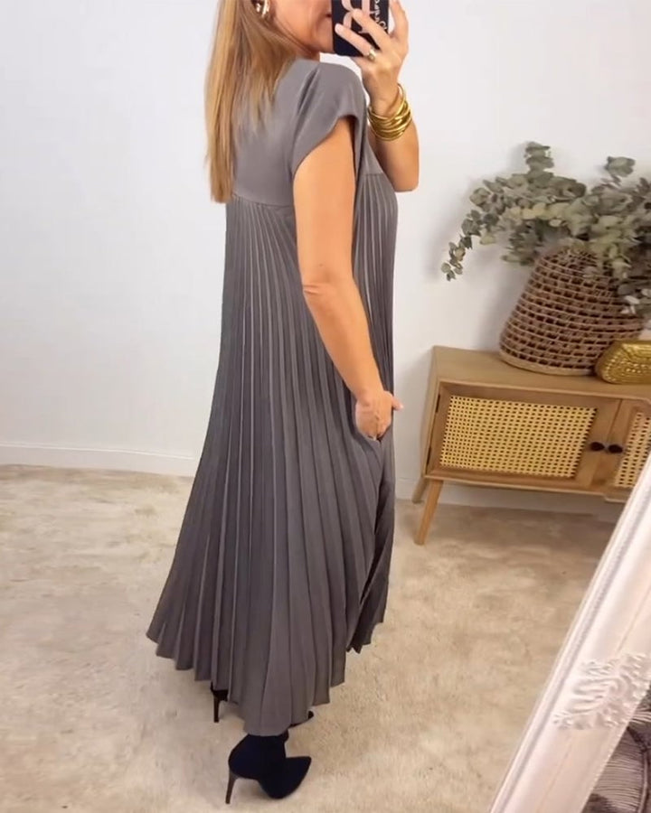 Women’s Short Sleeve Pleated Maxi Dress