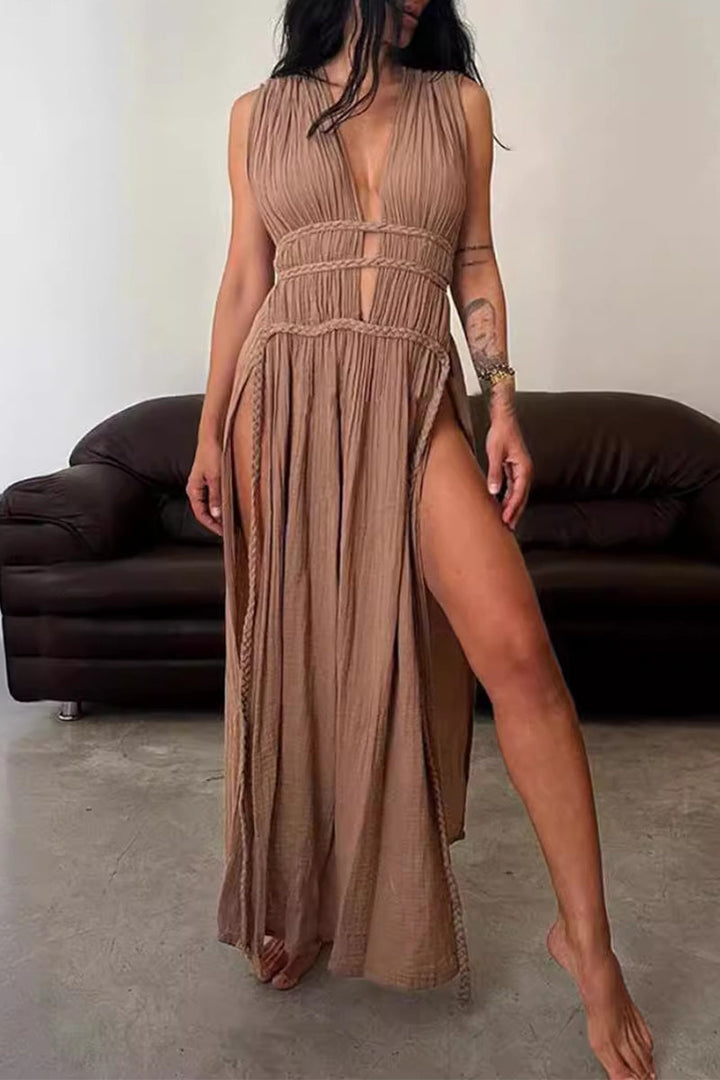 EVELAYA – SEXY BOHEMIAN SLIT V-NECK BEACH DRESS