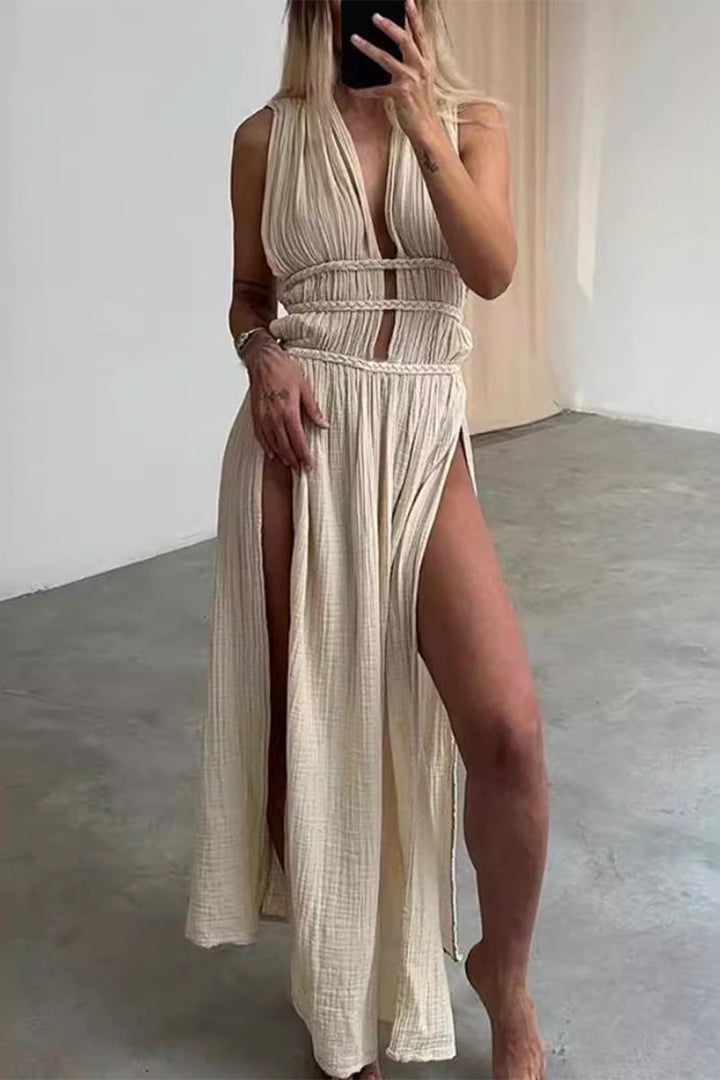 EVELAYA – SEXY BOHEMIAN SLIT V-NECK BEACH DRESS
