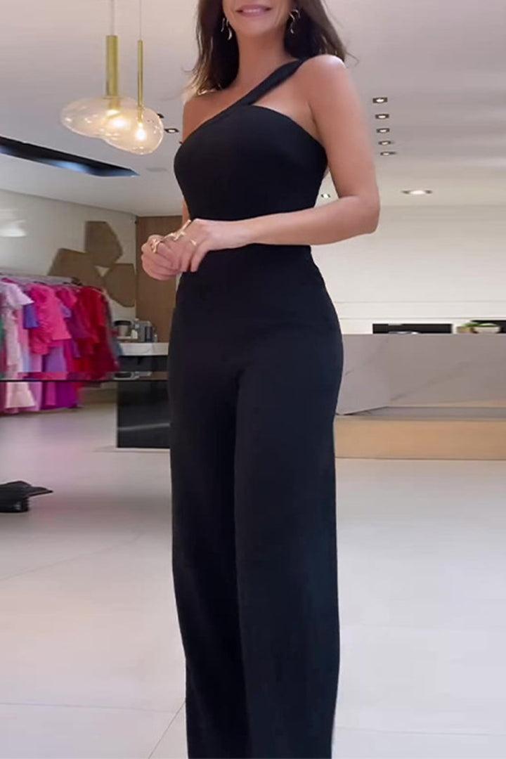 AROHA – CASUAL IRREGULAR OBLIQUE COLLAR JUMPSUIT