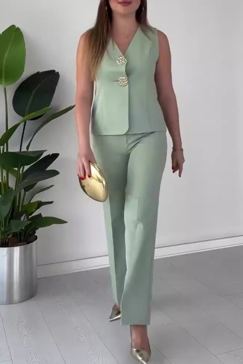 ARIANWEN – ELEGANT SOLID COLOR PATCHWORK V-NECK TWO-PIECE SET