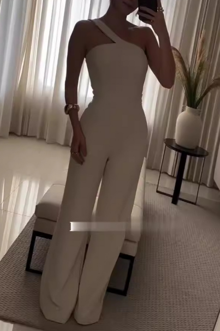 AROHA – CASUAL IRREGULAR OBLIQUE COLLAR JUMPSUIT