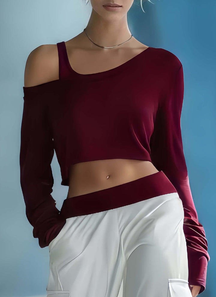 Women's Stylish Casual Dark Blue Off-the-shoulder Top And Trousers Set