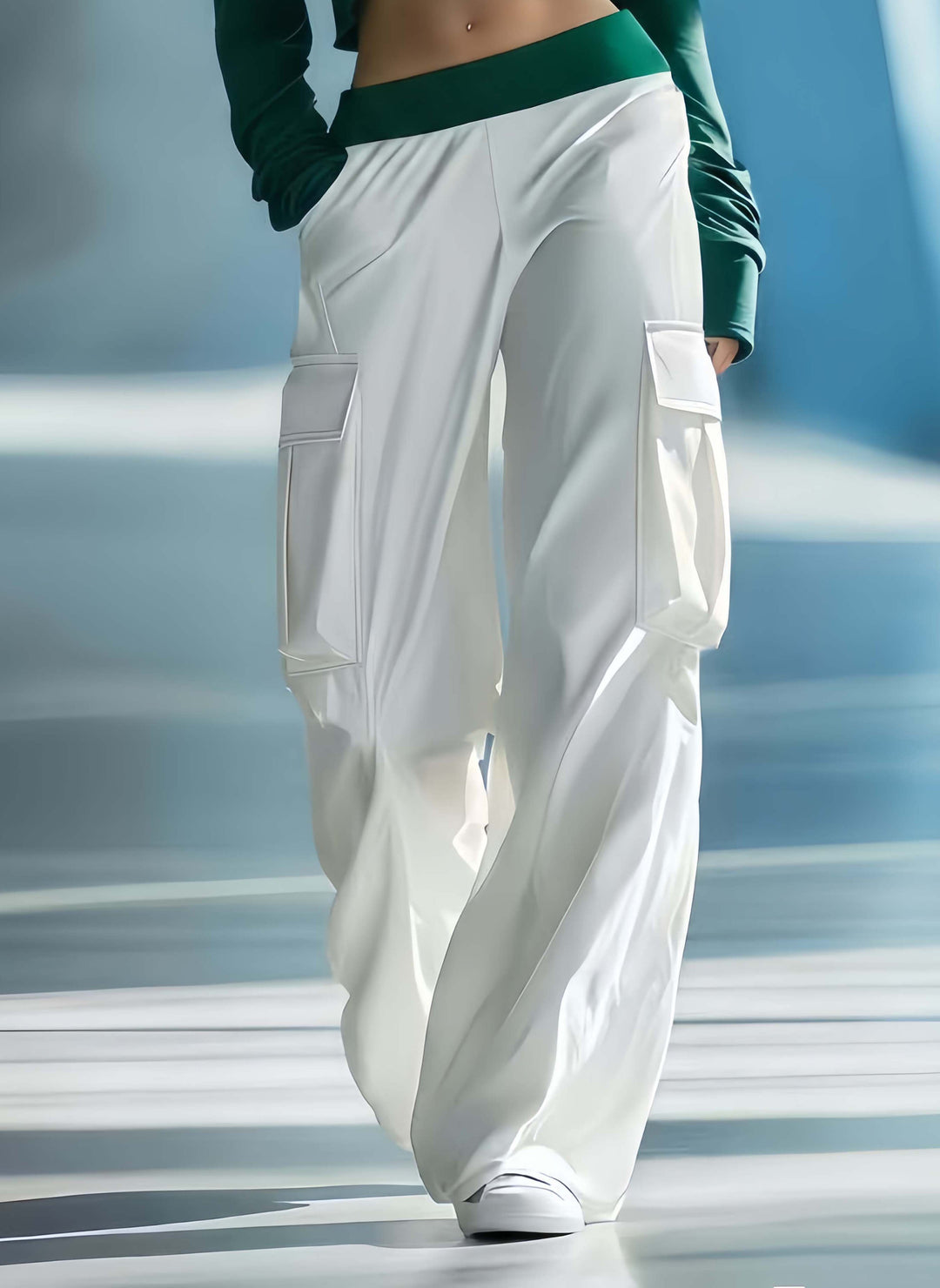 Women's Stylish Casual Dark Blue Off-the-shoulder Top And Trousers Set