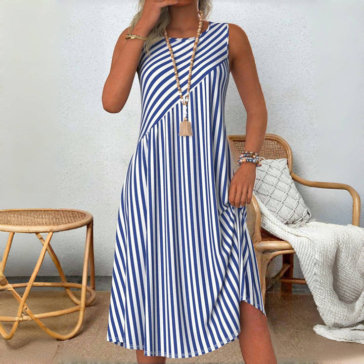 CALENYRA – BREEZE STRIPE SLEEVELESS SUMMER DRESS
