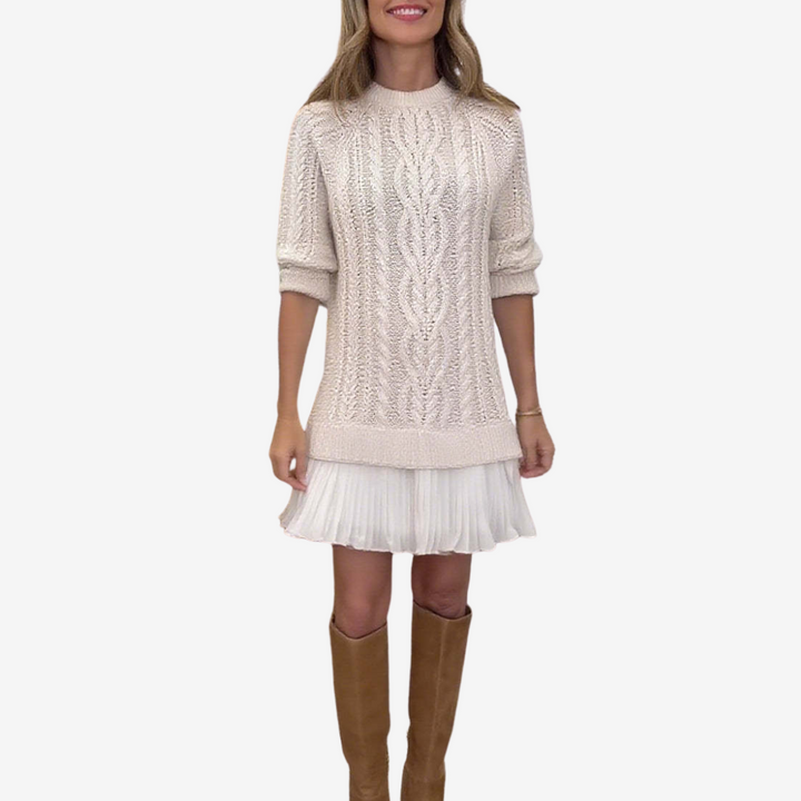 ZORINA – KNIT SWEATER DRESS WITH PLEATED SKIRT