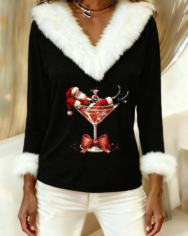 ALENYA – PLUSH CHRISTMAS PRINT LONG SLEEVE TOP