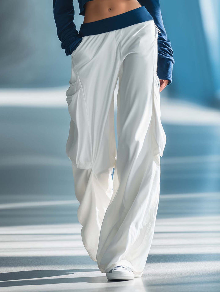 Women's Stylish Casual Dark Blue Off-the-shoulder Top And Trousers Set