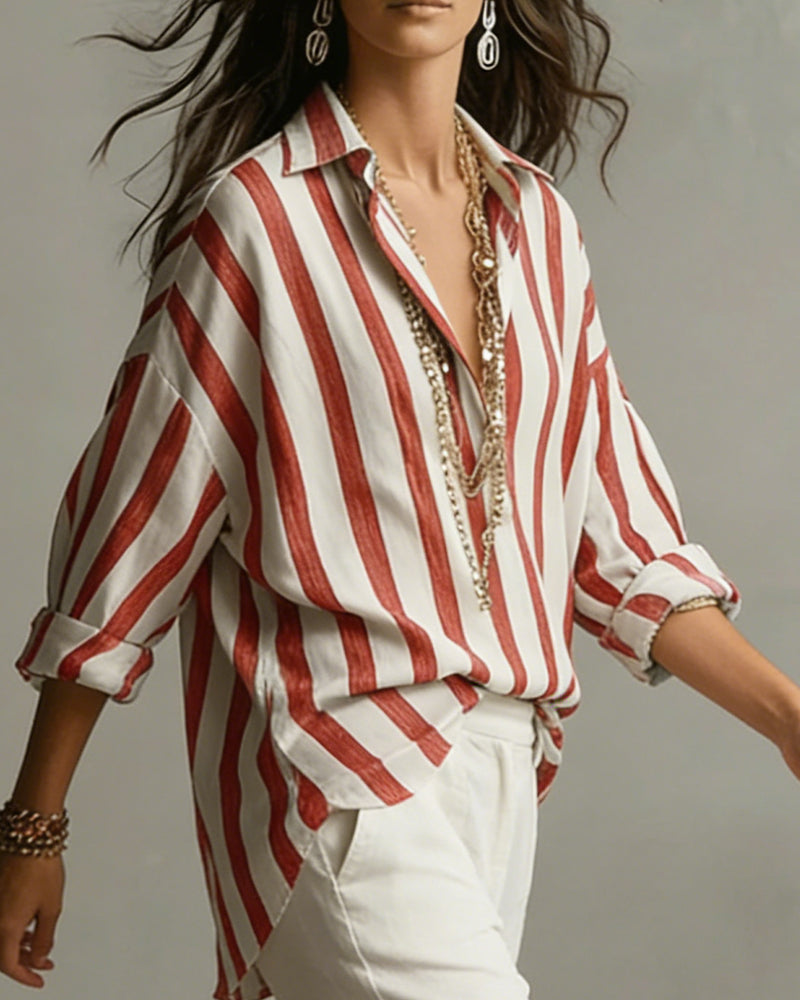 Long Sleeve Striped Collar Blouse