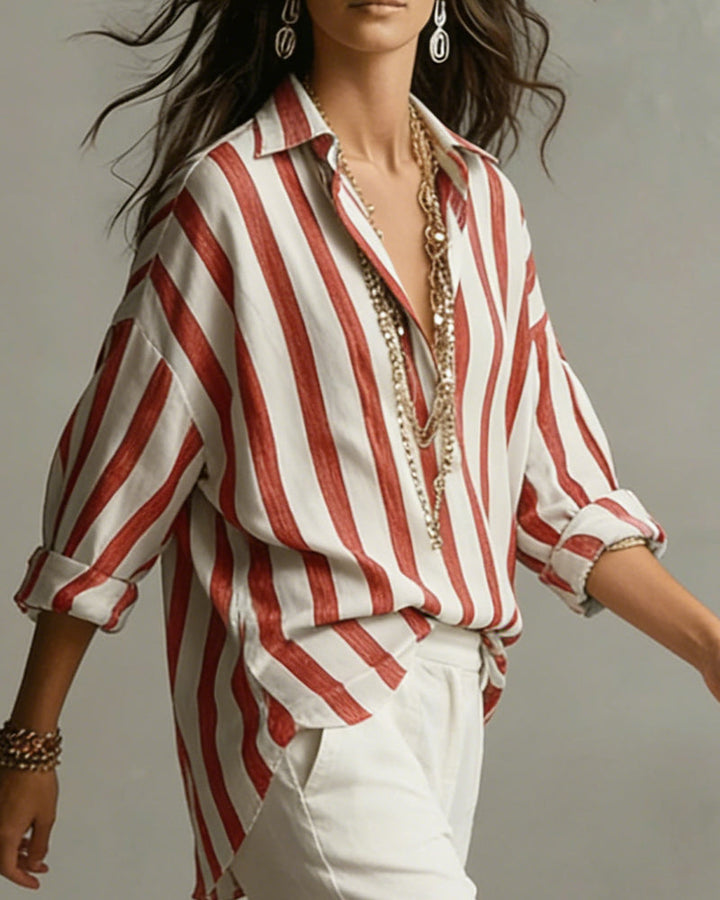 Long Sleeve Striped Collar Blouse