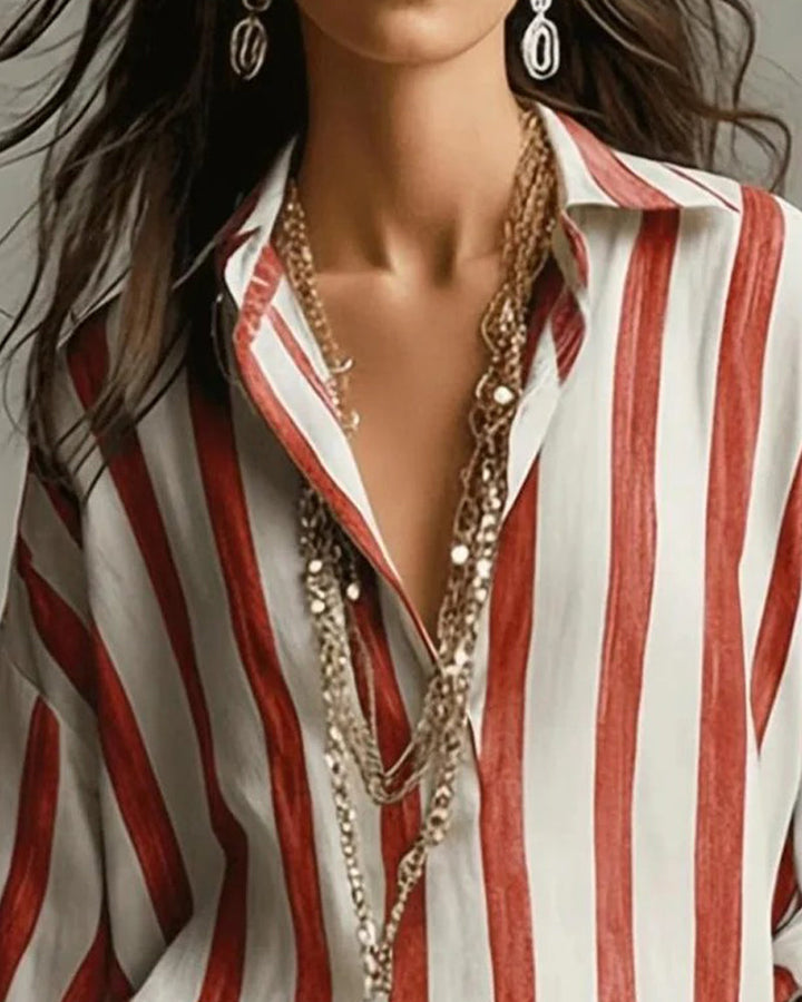 Long Sleeve Striped Collar Blouse