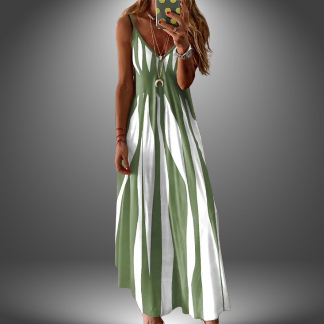 ZHENARA – COASTLINE STRIPE SLEEVELESS MAXI DRESS