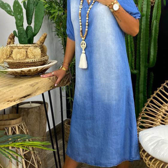 Ilse - Summer V-Neck Half Denim Dress