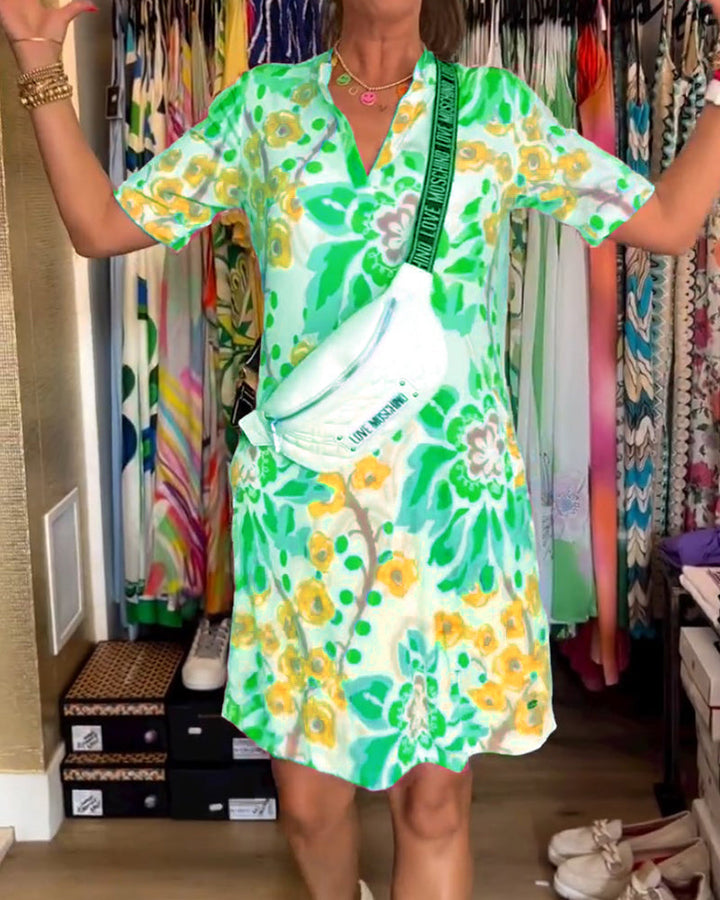 LVENDRA - Short Sleeve Floral Print Dress