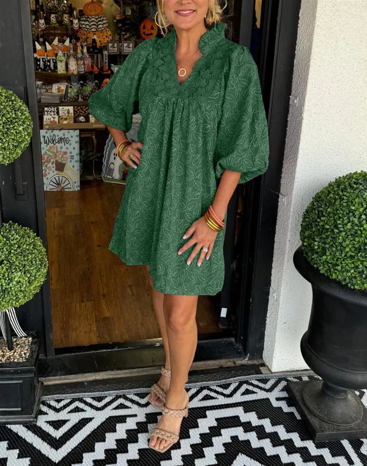 CALINDRA – V-NECK LACE DETAIL DRESS