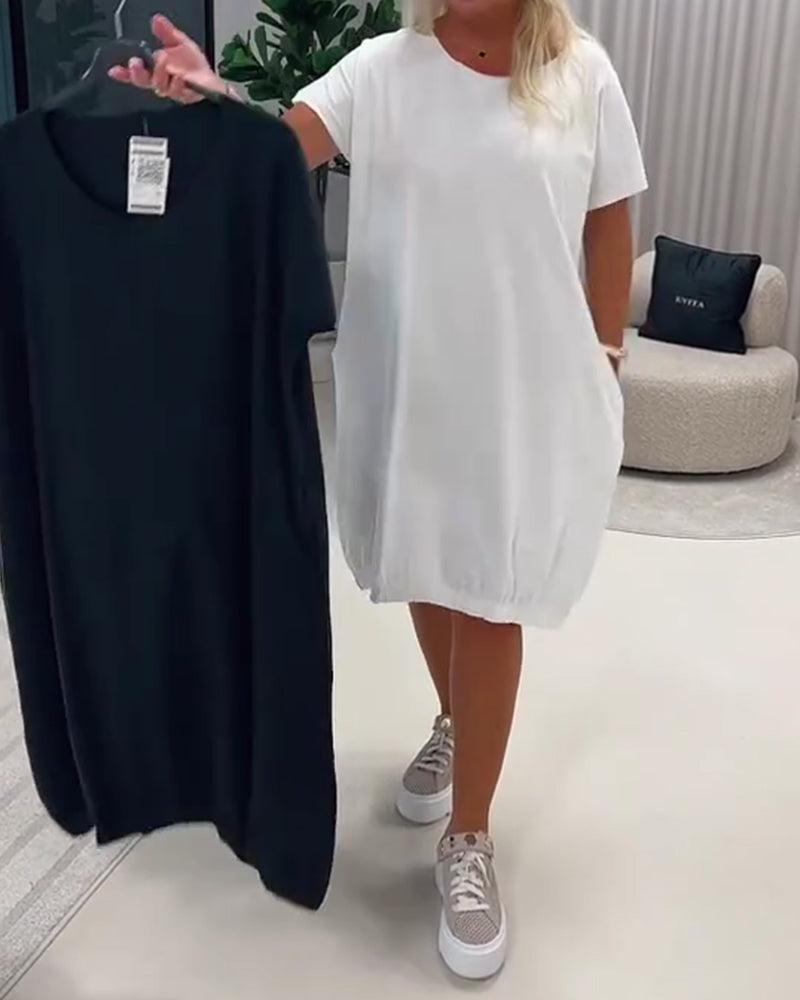 Dress Short Sleeve Round Neck Loose-Fit