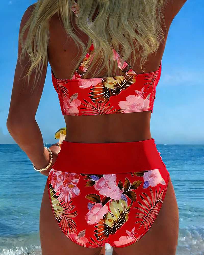 Bikini Contrast Floral Split