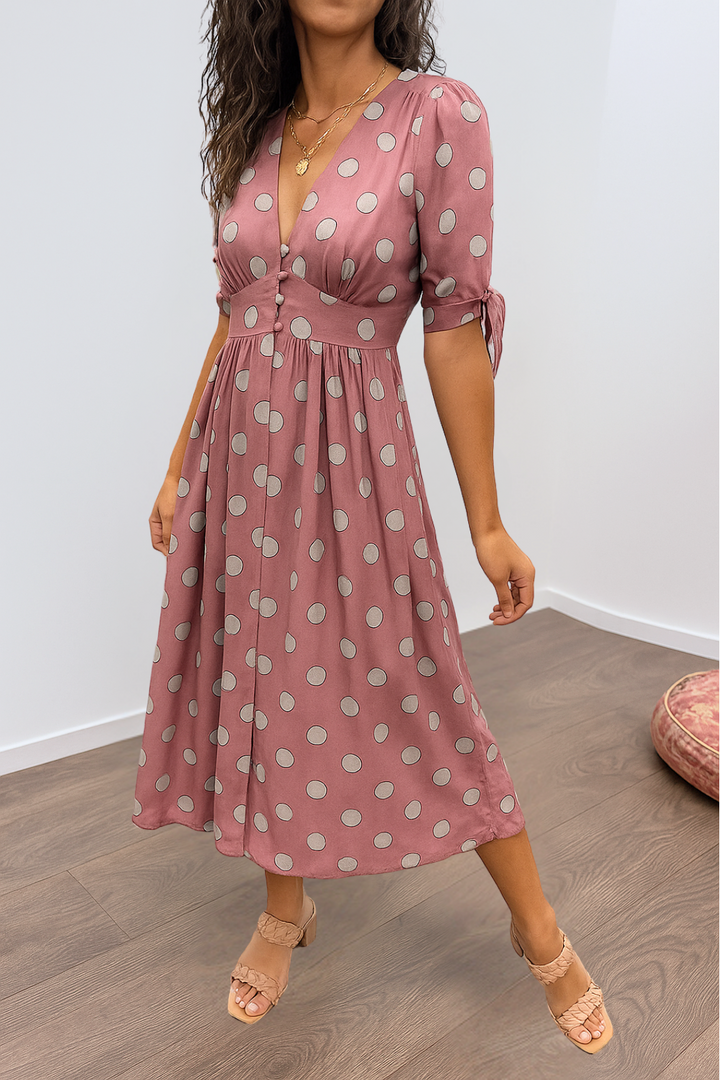 FREYA – ELEGANT POLKA DOT DRESS WITH V-NECK