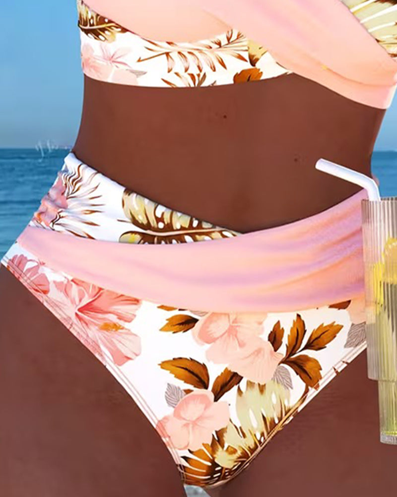 Bikini Contrast Floral Split