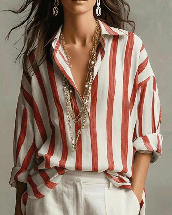 Long Sleeve Striped Collar Blouse
