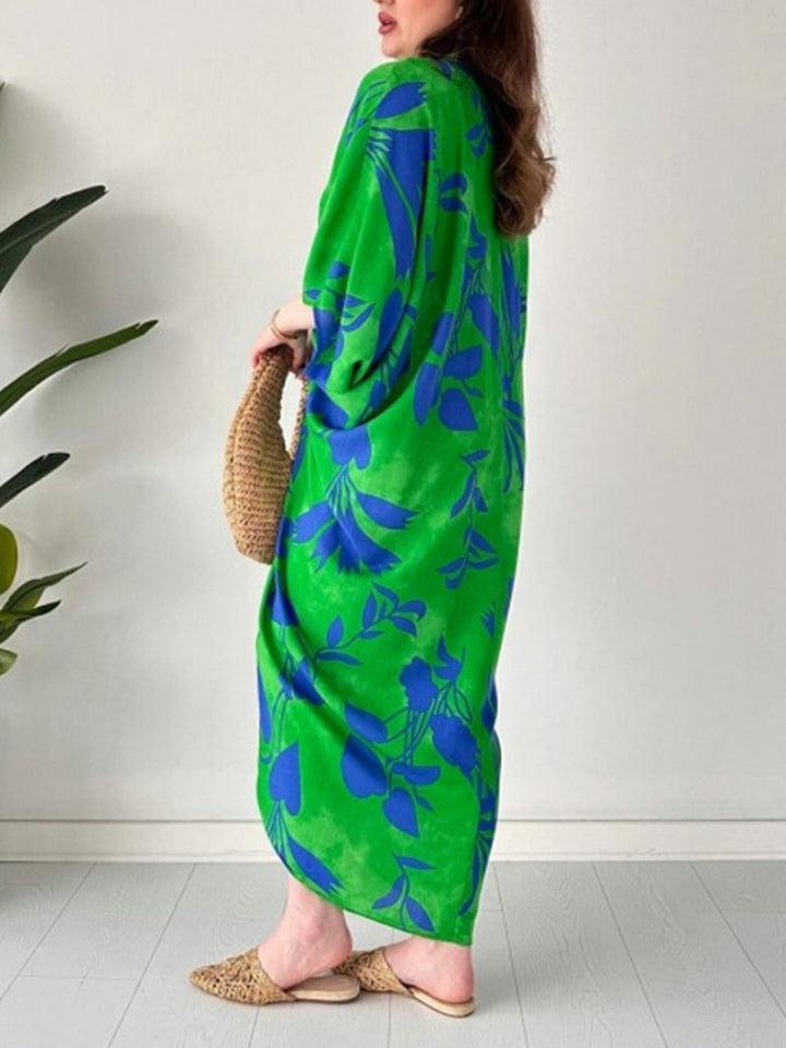 ARAVESSA – PRINTED BAT SLEEVE V-NECK DRESS