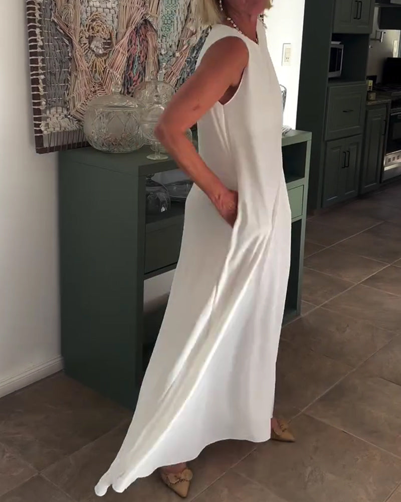 Sleeveless Loose Draped Long Dress