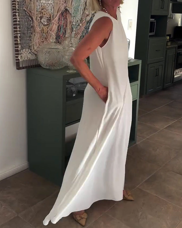 Sleeveless Loose Draped Long Dress