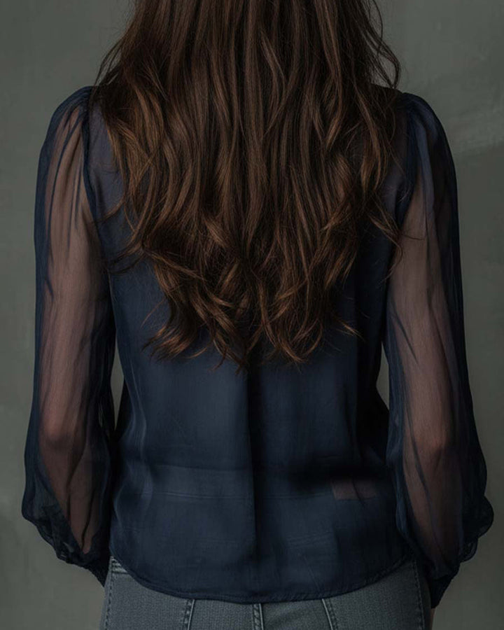 Blouse Half-Zip Mesh Long Sleeve