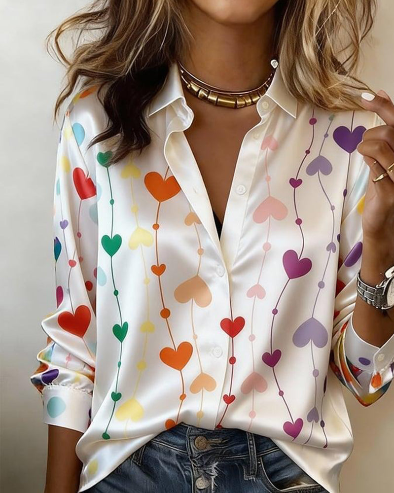 Shirt Heart Print With Collar