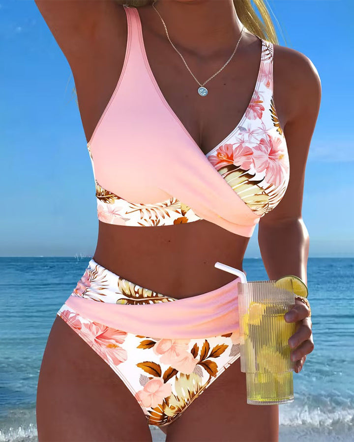 Bikini Contrast Floral Split
