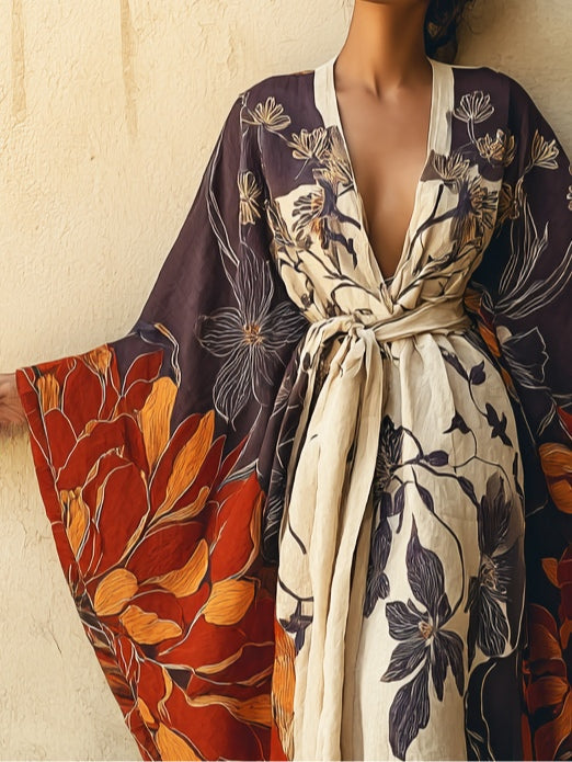 Dahlia Tie Waist Loose Robe Maxi Dress