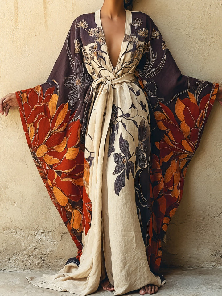 Dahlia Tie Waist Loose Robe Maxi Dress