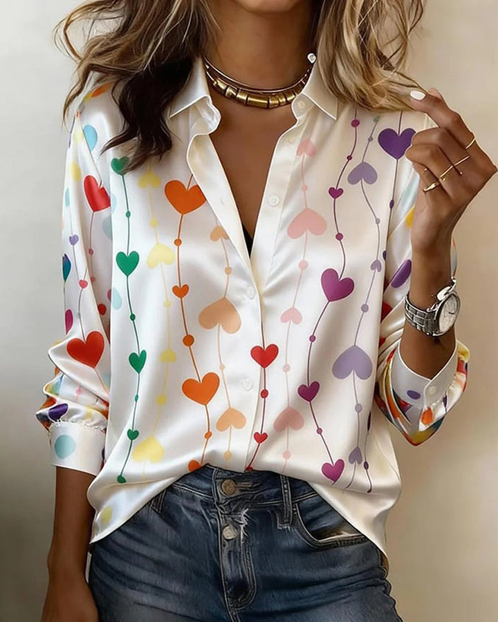 Shirt Heart Print With Collar
