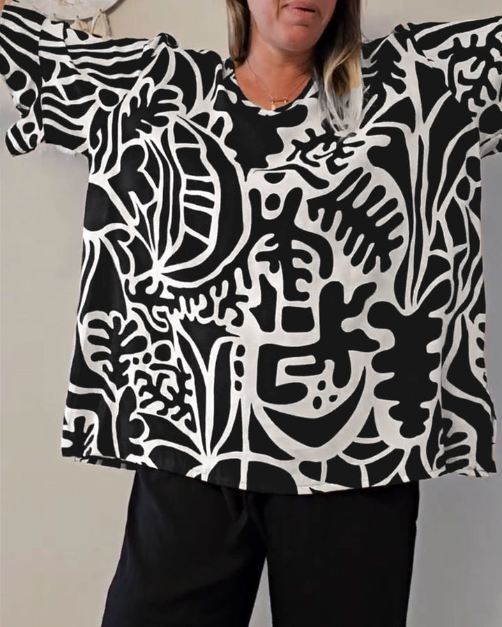 Top Abstract Botanical Print Loose