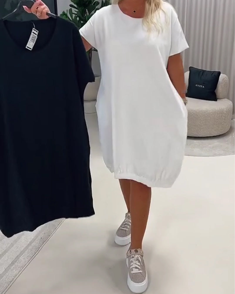 Dress Short Sleeve Round Neck Loose-Fit