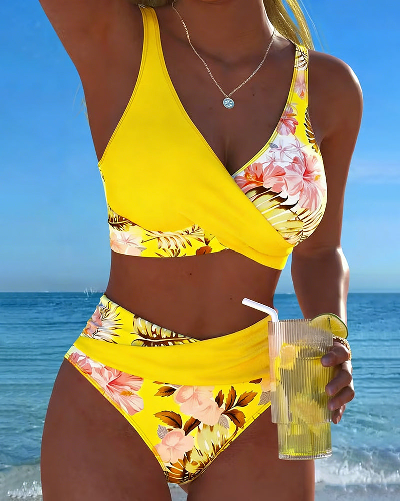 Bikini Contrast Floral Split