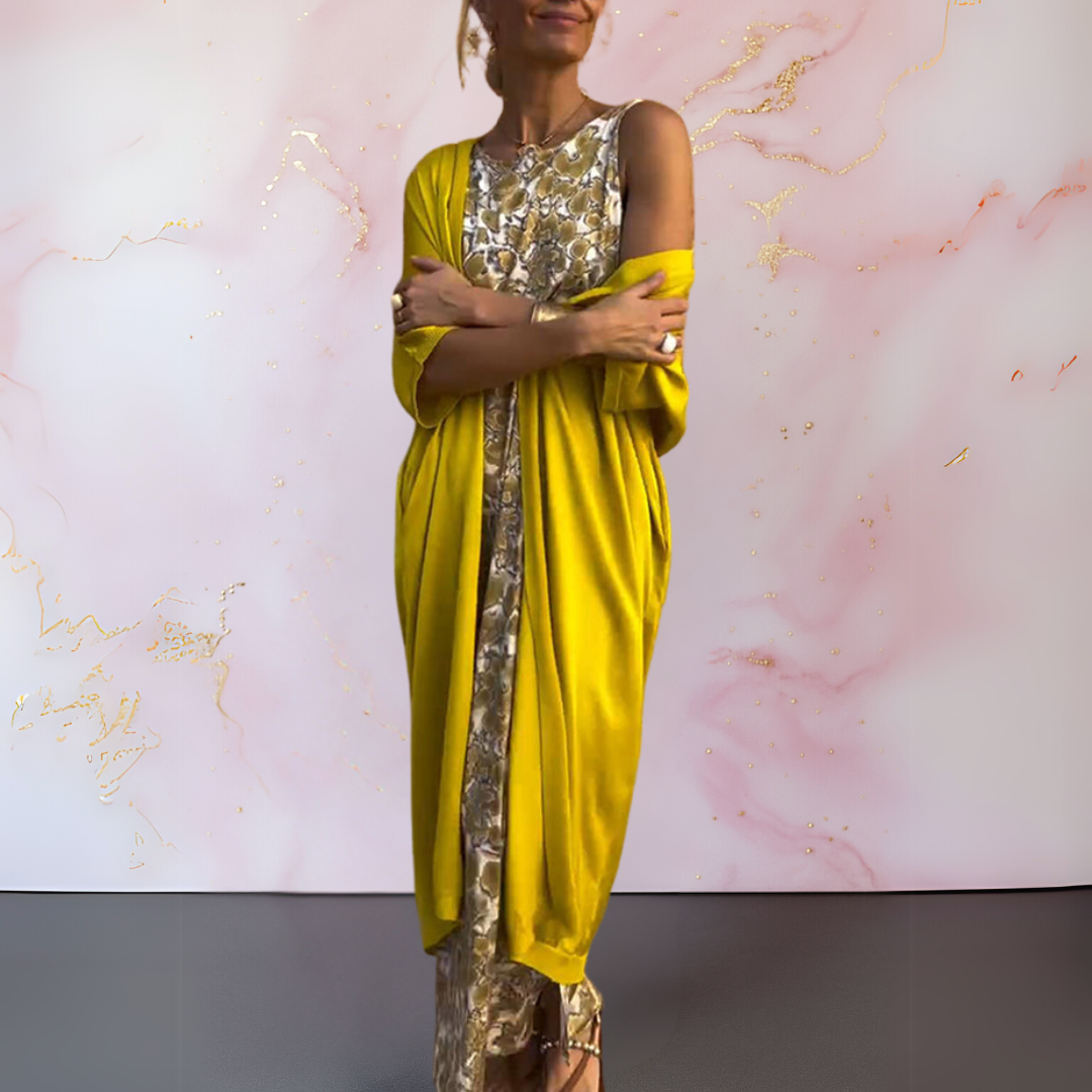 VIRELLISSE – ELEGANT DRESS WITH MATCHING CARDIGAN