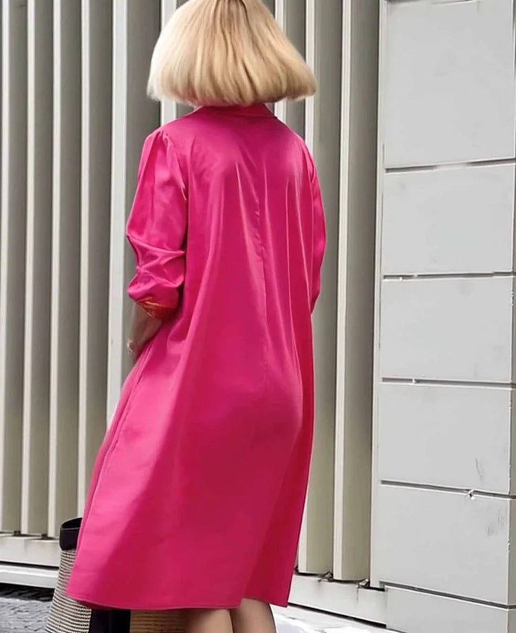 ORELITHA – SHIRT COLLAR POCKET MIDI DRESS