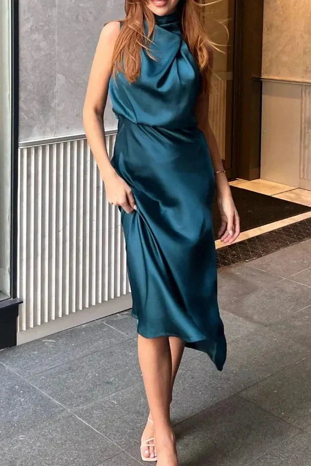 The Elegant Draped Halter Dress