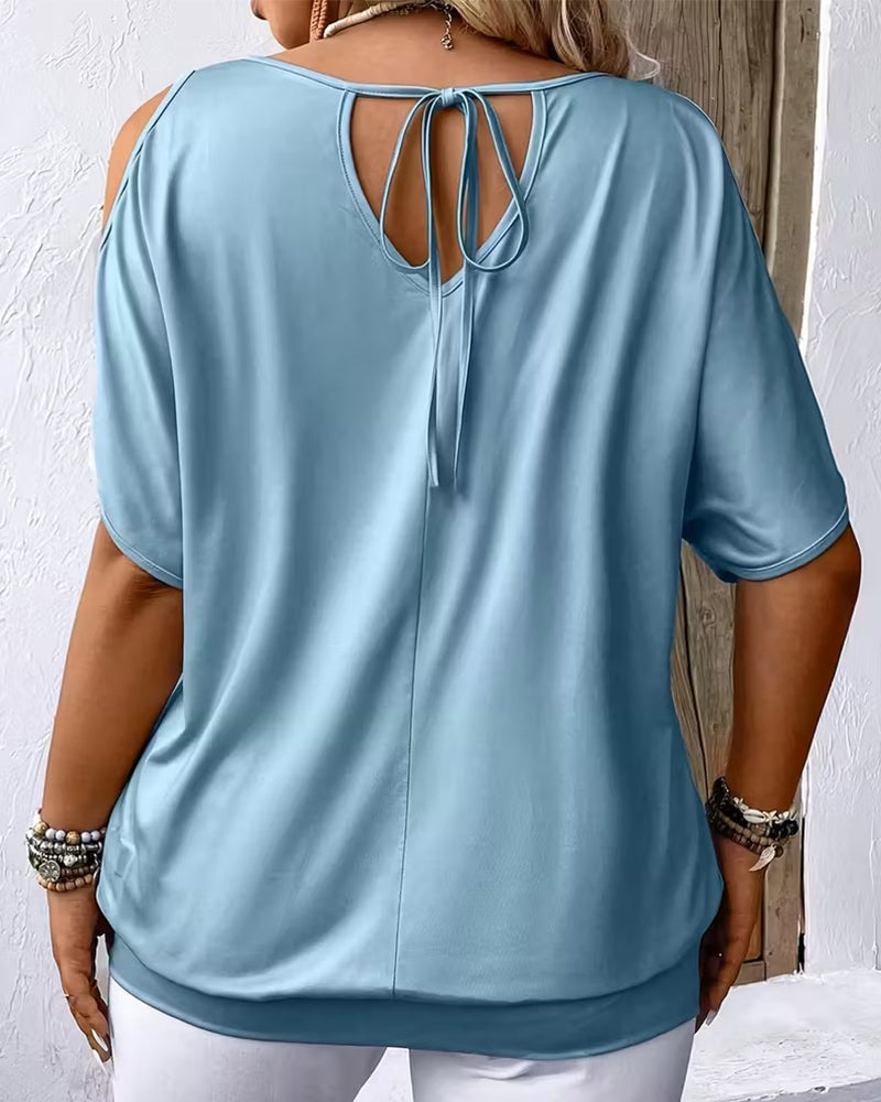 T-Shirt Feather Print Cold Shoulder