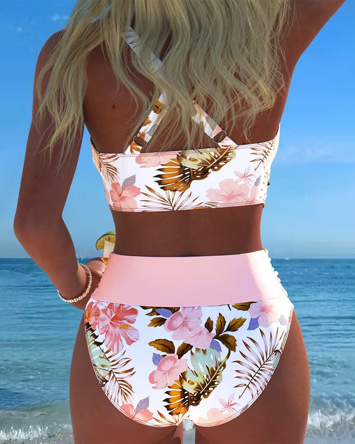 Bikini Contrast Floral Split
