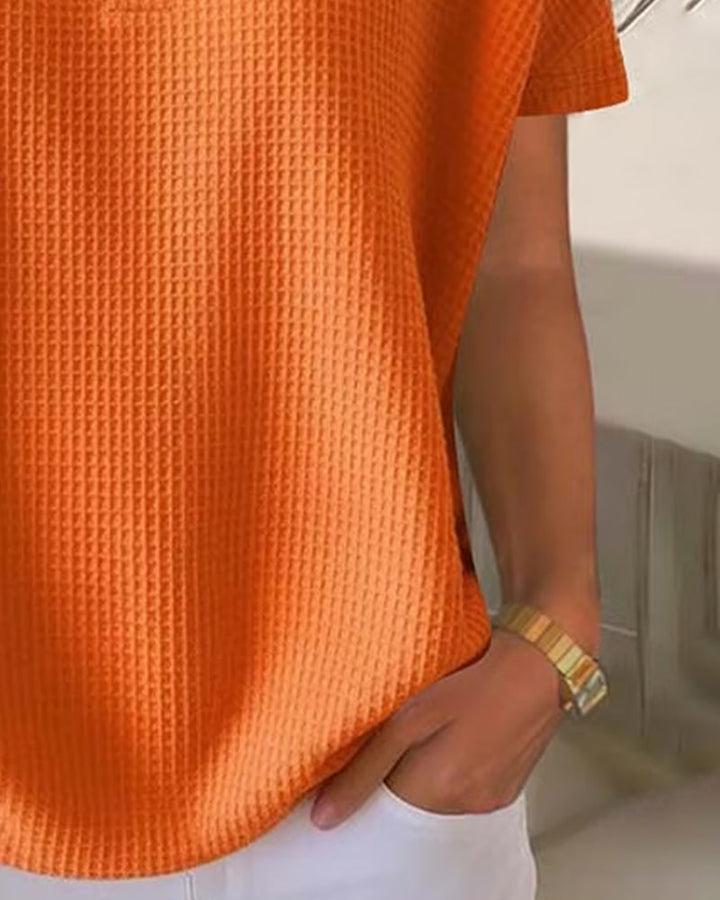 Button V-neck T-shirt Casual