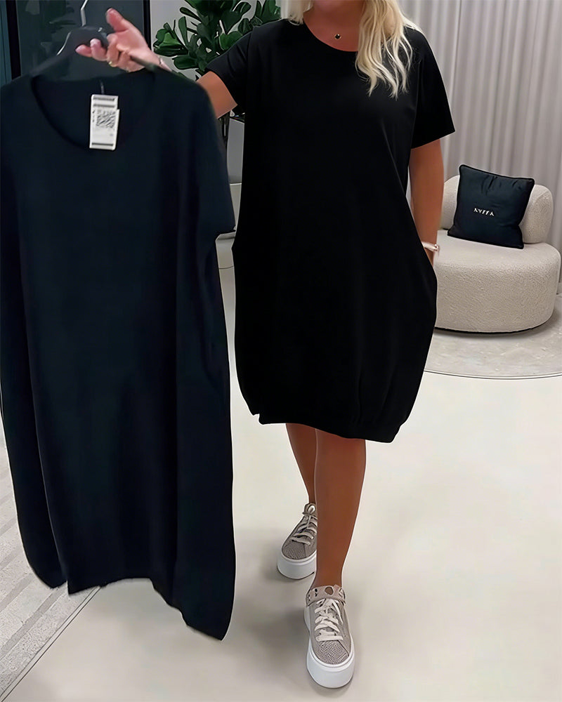 Dress Short Sleeve Round Neck Loose-Fit