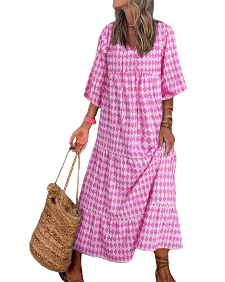 WINONA – WOMEN'S PUFF SLEEVE GEOMETRIC BOHEMIAN MAXI DRESS