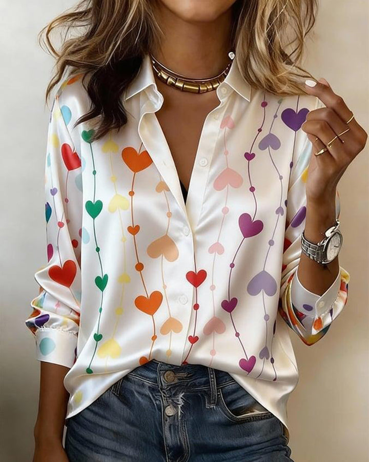 Shirt Heart Print With Collar